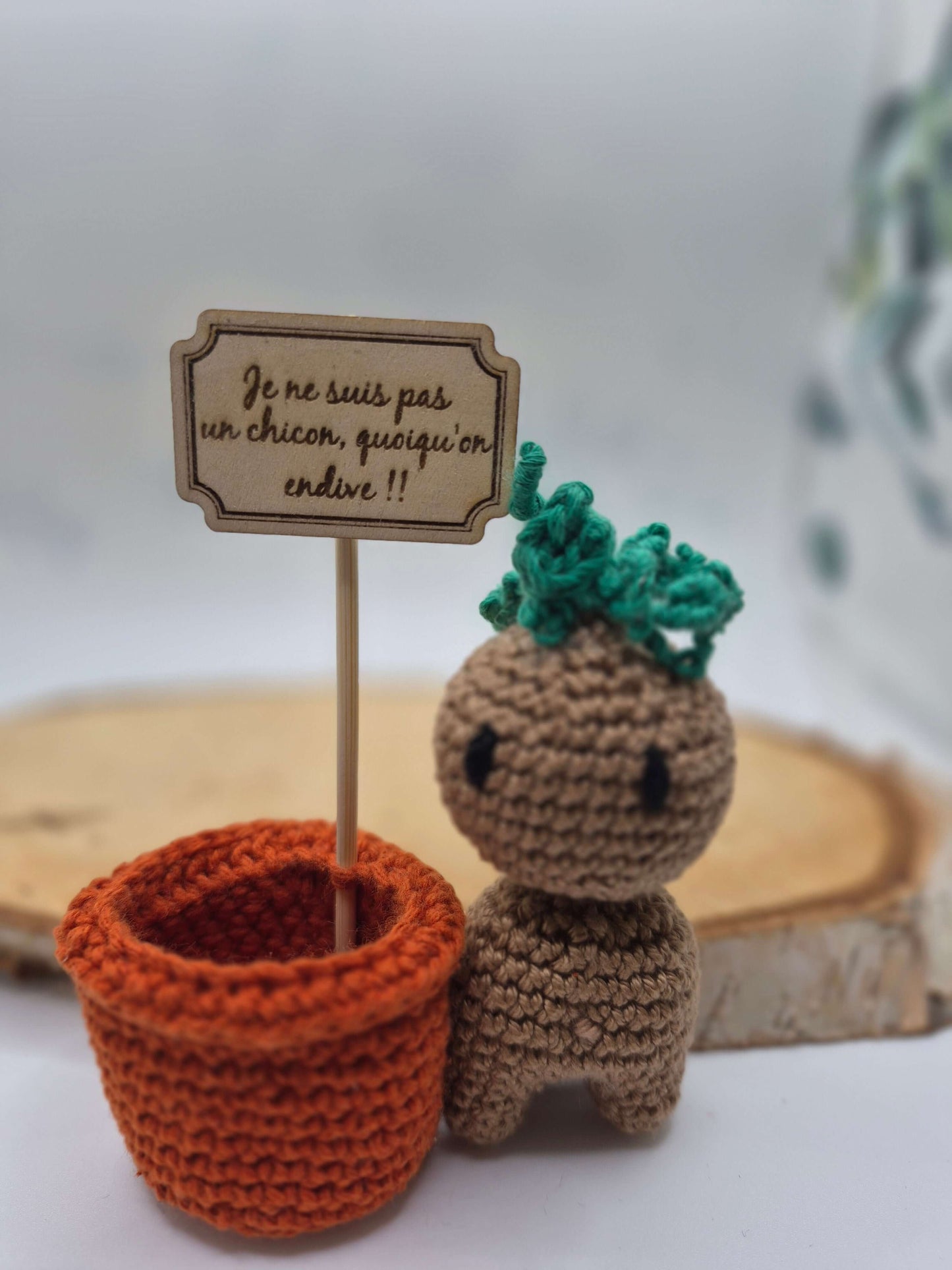 Amigurumi Mandragore "Je ne suis pas un chicon, quoiqu'on endive !!"