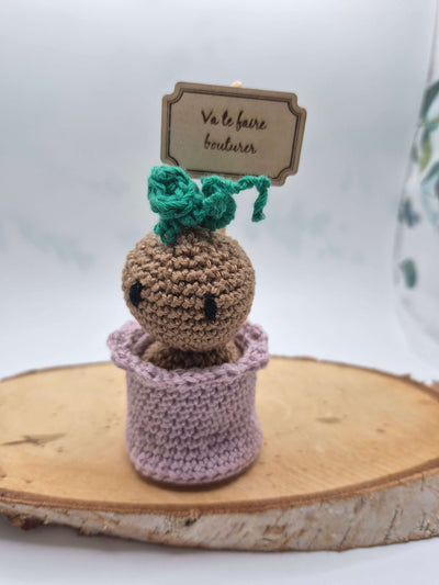 Amigurumi Mandragore Crochet Fait Main Pot Mauve Humour