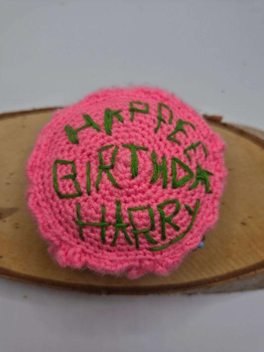 Porte-Épingles Crochet Rose Fait Main Socle Bois Couture